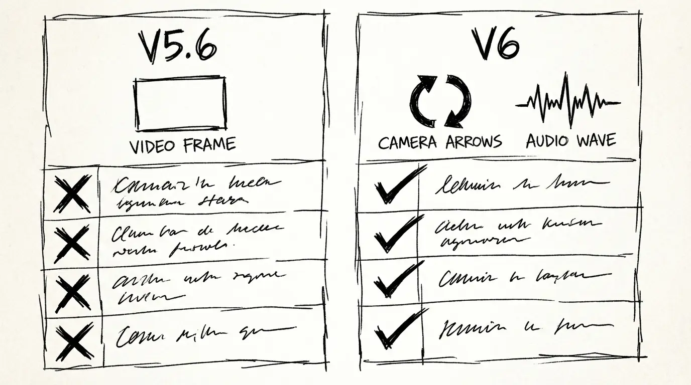 PixVerse V6 vs V5.6 feature comparison
