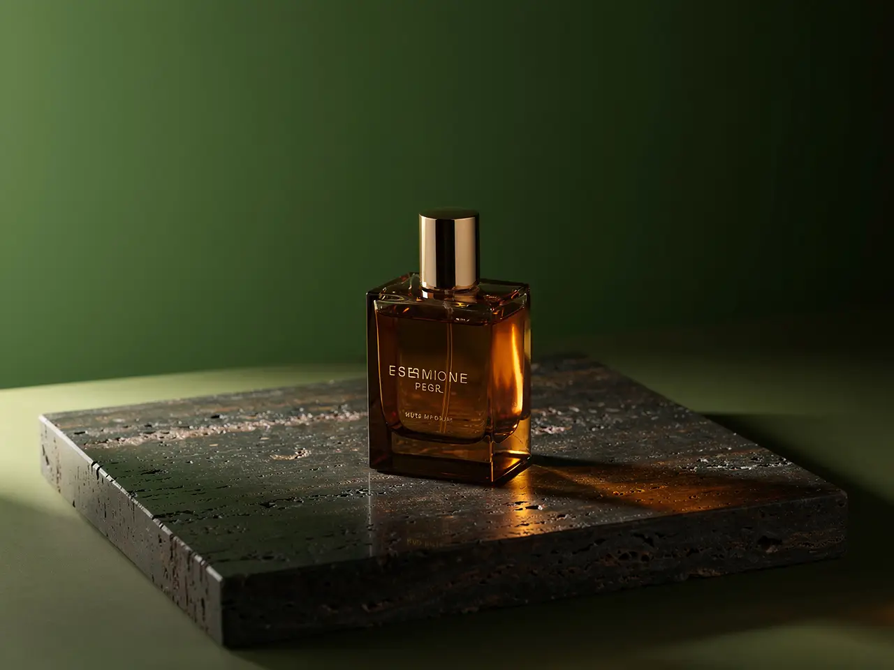 A luxury fragrance still life with precise reflective details, premium materials, and a calm, editorial color scheme.